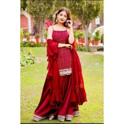 Red color wedding wear sharara suit
